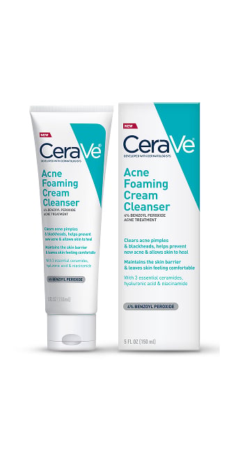 CeraVe Acne Foaming Cream Cleanser with 4% Benzoyl Peroxide
